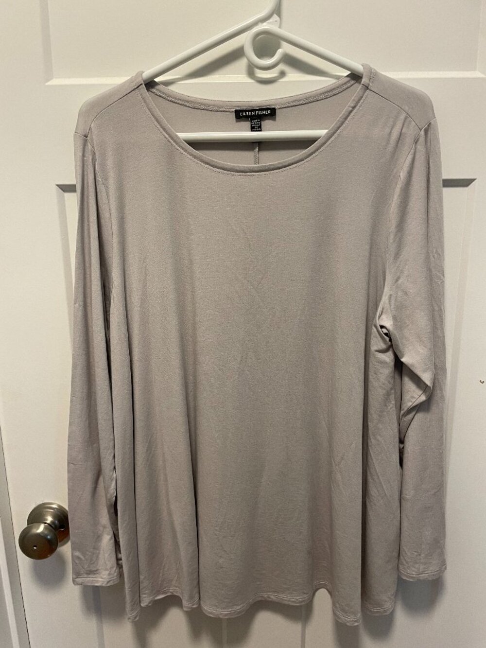 Eileen Fisher Tencel Stretch Jersey Knit Long Sleeve Top Grey XL